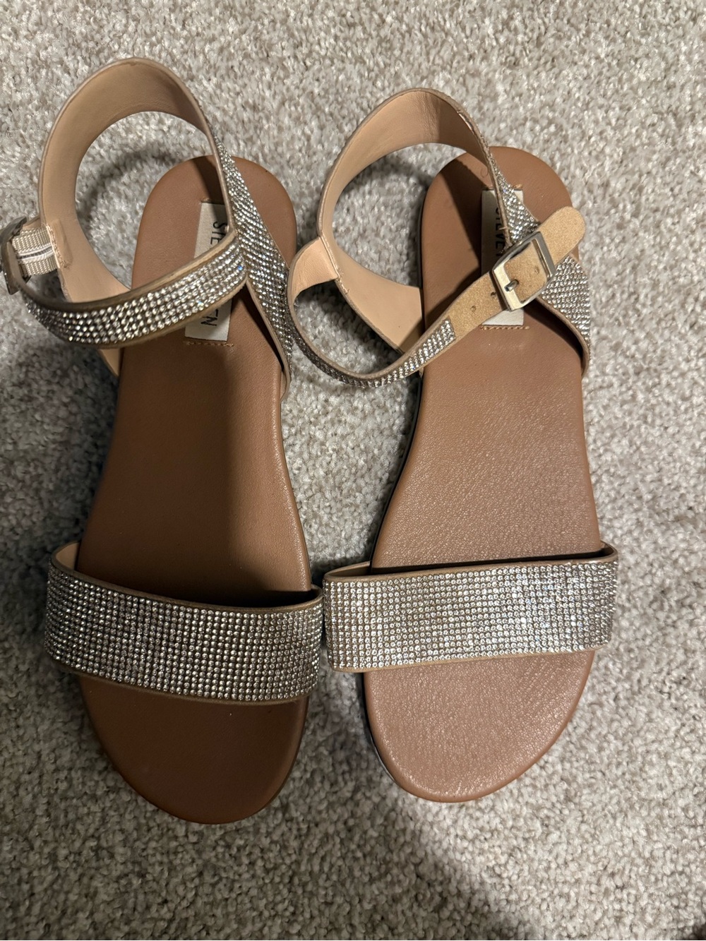 Steve Madden Crystal-Embellished Nude Strap Sandals